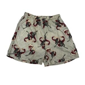 VTG Bungalow Brand Swim Shorts Mens L Tan Bathing Suit Lei Print Board Shorts